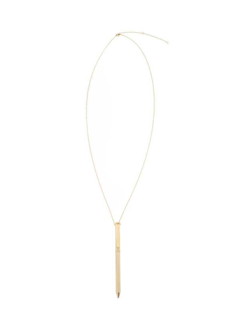 Ami Paris Golden Brass Engraved Logo Pen Necklace