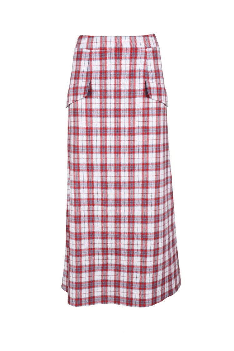 L Autre Chose Classic Plaid Midi Skirt With Flap Pockets
