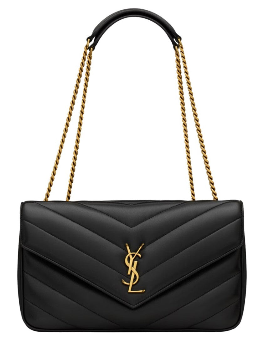 Saint Laurent Medium Chevron Quilted Lamb Leather Bag With Gold Hardware