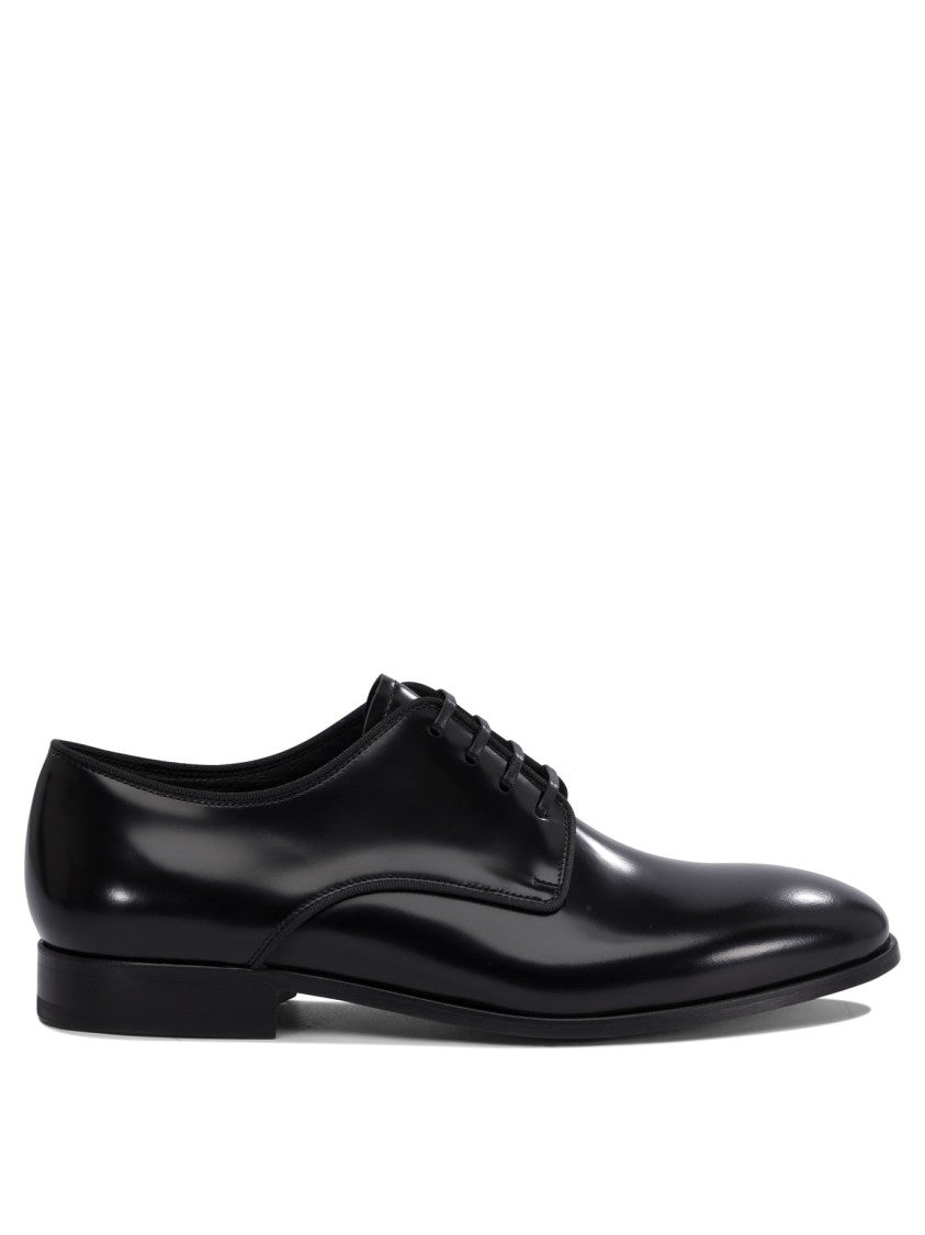 Fabi Polished Black Leather Lace-Up Shoes