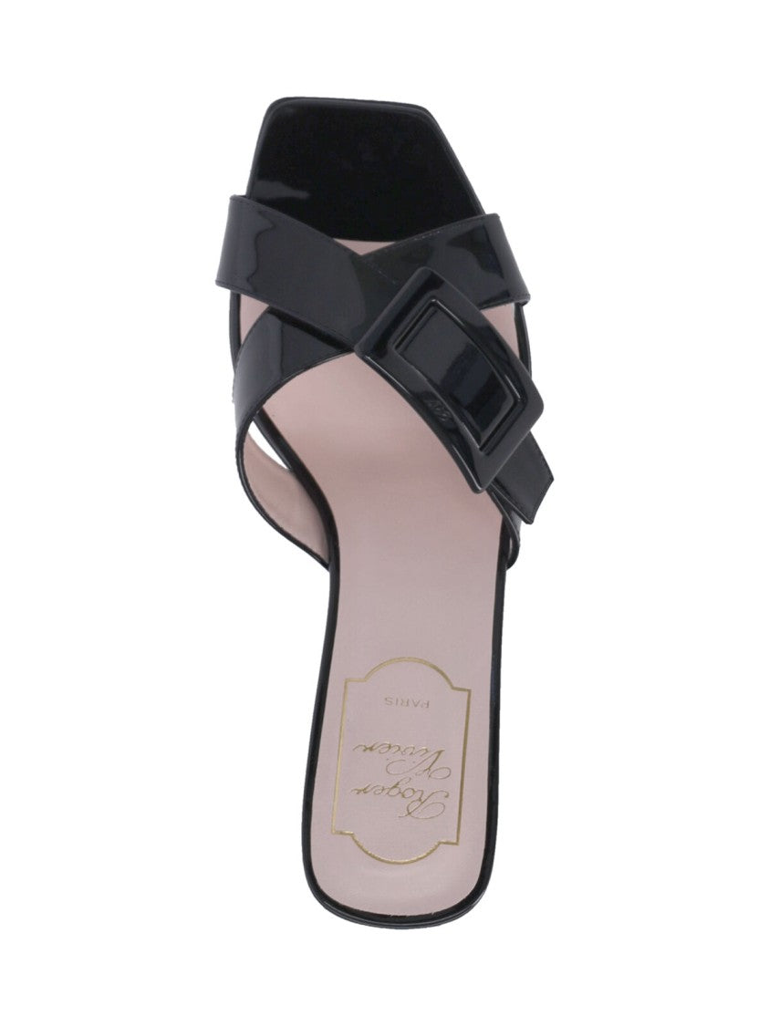 Roger Vivier Black Belle Vivier Leather Skyscraper Mules
