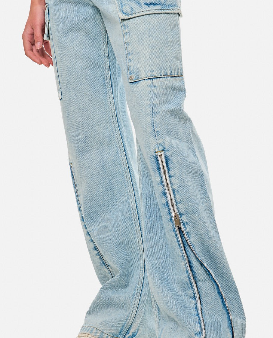 Stella Mccartney Light Blue Denim Cargo Pants With Double Box Pleated Pockets