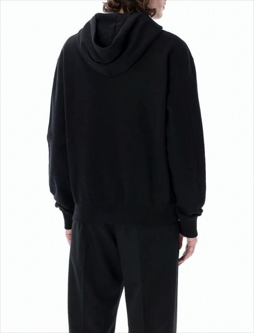 Jil Sander Minimalist Black Hoodie With Off-White Drawstrings