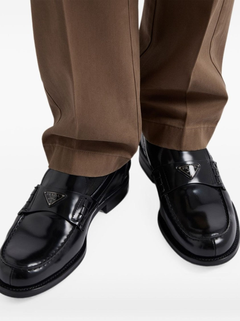 Prada Polished Leather Triangular Logo Loafers