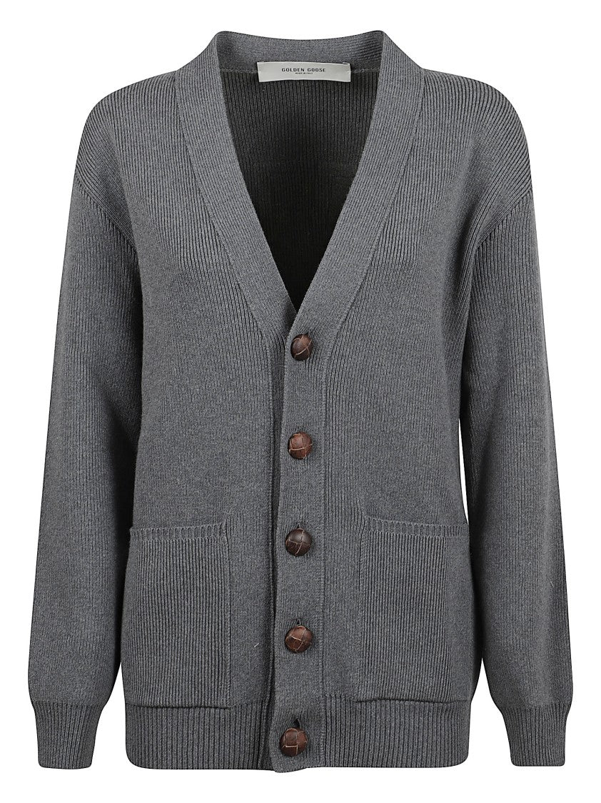 Golden Goose Ribbed Button-Front Cardigan With Logo Detail