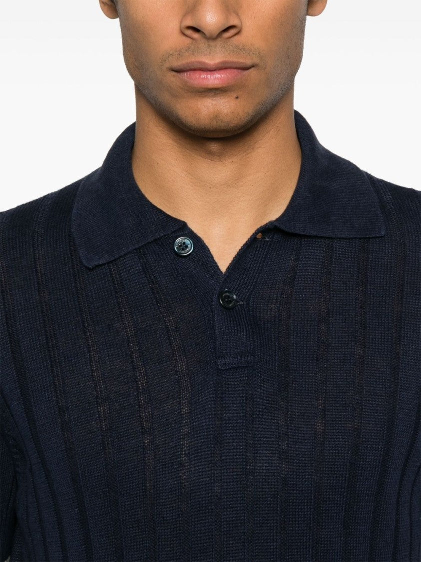 Brunello Cucinelli Navy Blue Polo With Contrasting Border
