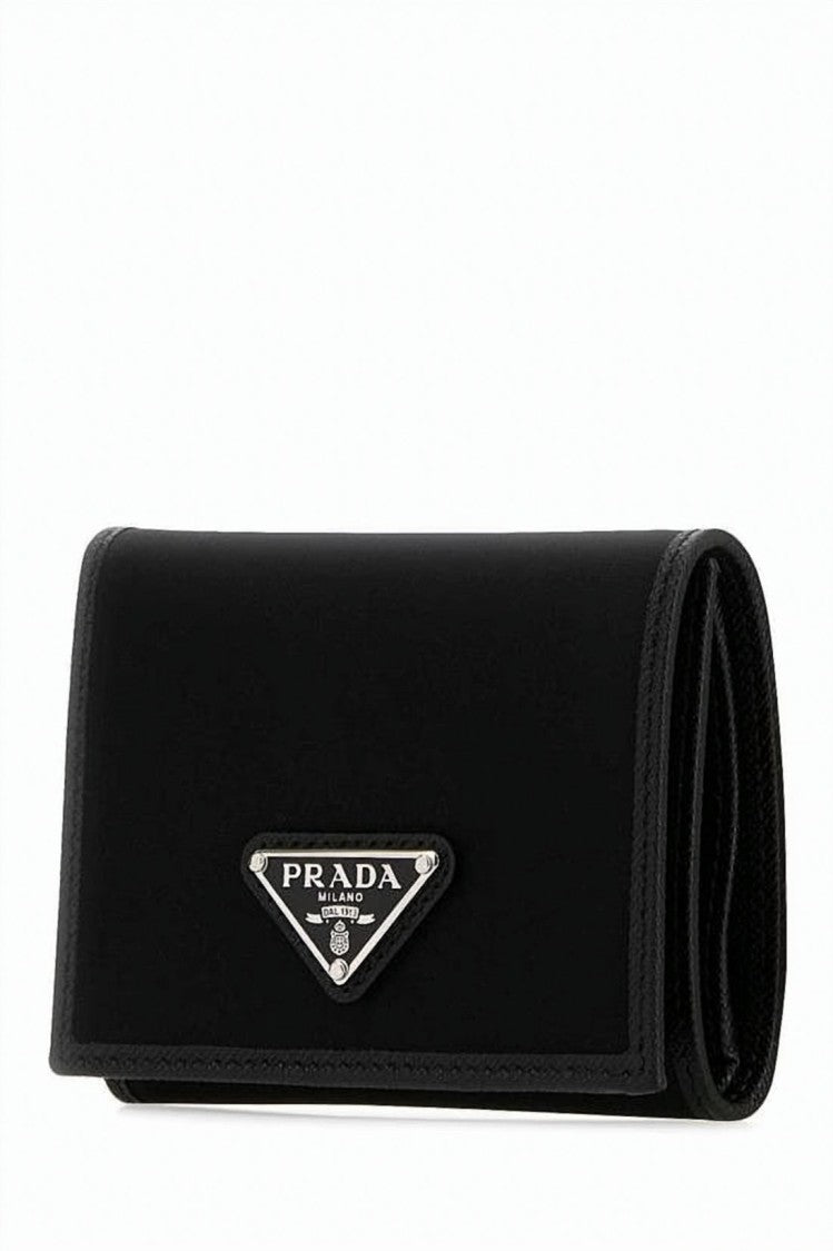 Prada Rectangular Black Wallet With Triangular Metal Logo