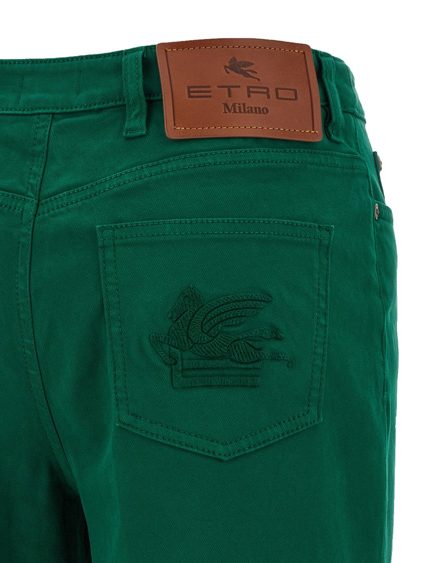 Etro Wide-Leg Green Cotton Trousers