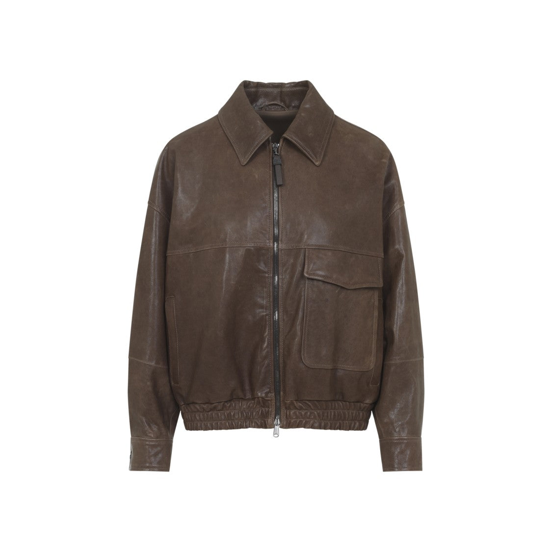 Brunello Cucinelli Slightly Brown Leather Jacket With Structured Collar