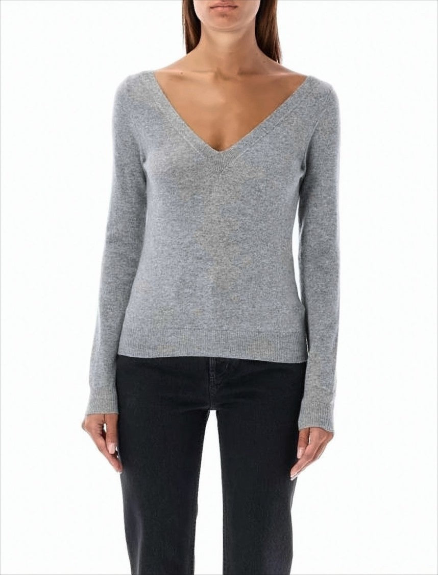 Saint Laurent Cashmere Knit Sweater With Deep V-Neck