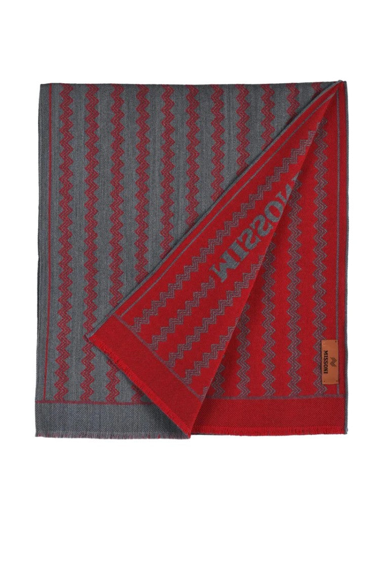 Missoni Grey Red Wool Scarf