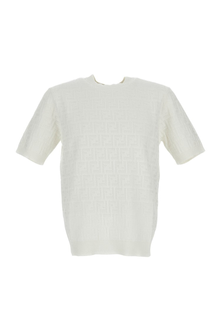 Fendi Jacquard Pattern Crewneck T-Shirt With Ribbed Trims