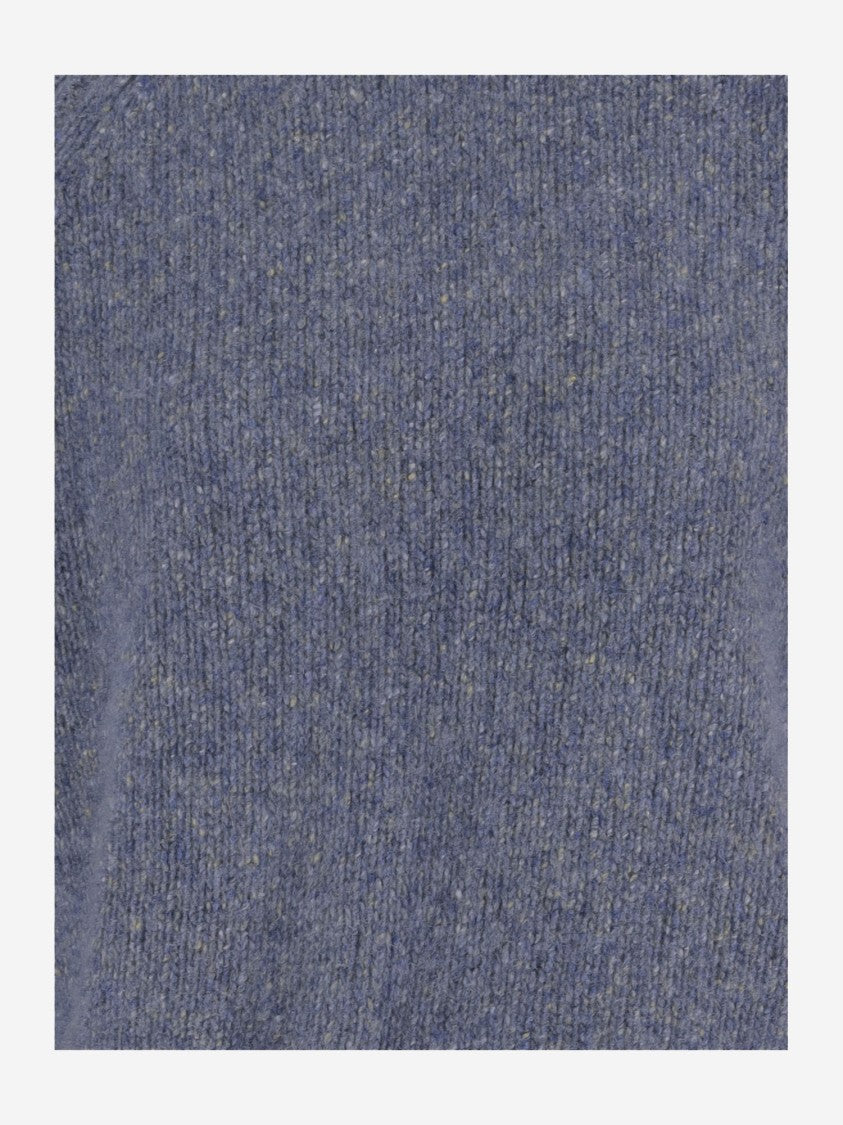 Allude Navy Crew Neck Knit Pattern Cashmere Sweater