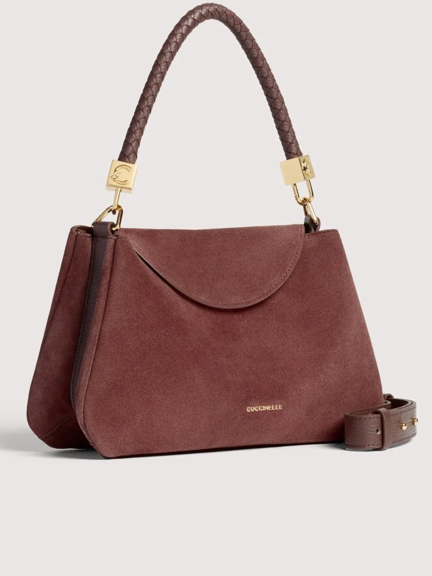 Coccinelle Structured Burgundy Suede Handbag With Braided Handle