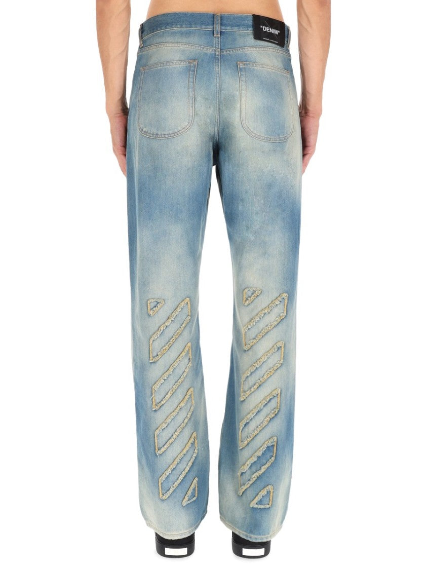 Off-White Relaxed Wide-Leg Raw Patch Jeans