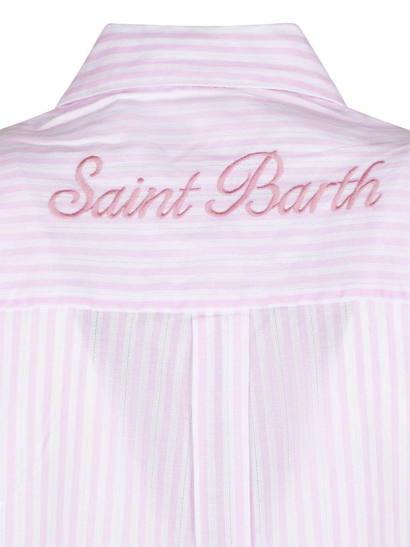 Mc2 Saint Barth Vertical Stripe Long Shirt With Embroidered Yoke