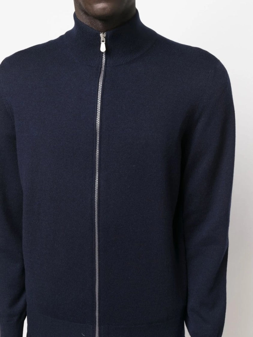 Brunello Cucinelli Deep Navy Cashmere High-Neck Cardigan