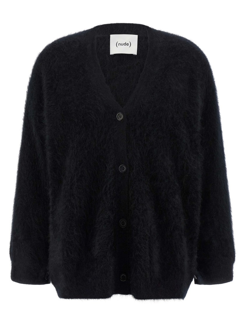 Nude Long-Haired Cashmere Cardigan With V-Neck