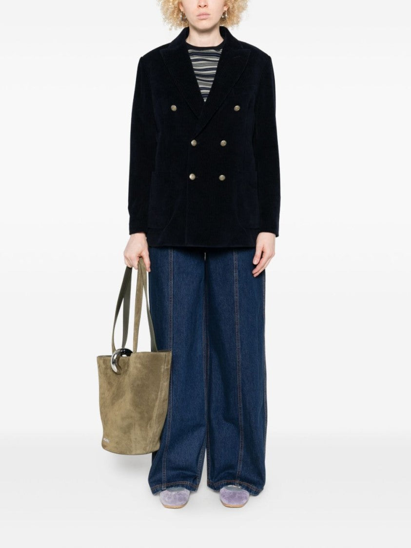 Circolo 1901 Double-Breasted Blue Jacket With Corduroy Texture