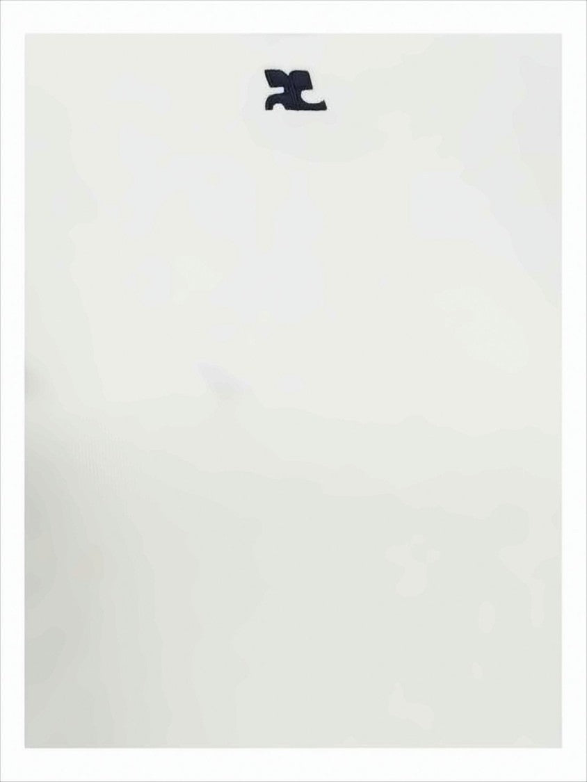 Courrèges Cropped Minimalist White T-Shirt With Contrasting Trim