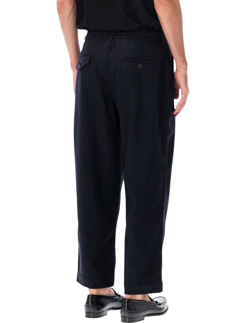 Universal Works Relaxed Black Oxford Pants With Adjustable Waist And Functional Pockets