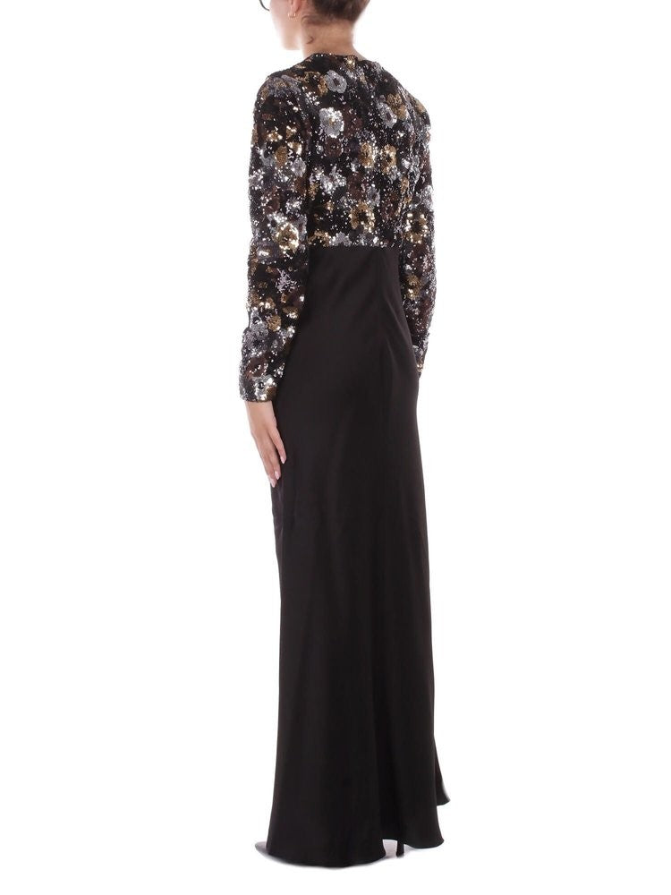 Max Mara Floral Motif Tulle Maxi Dress With Sequins