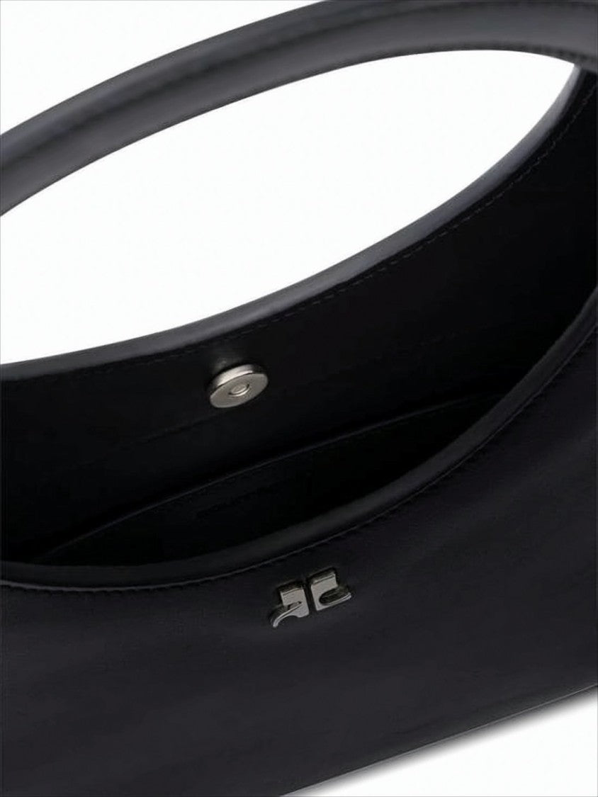 Courrèges Minimalist Black Calf Leather Tote With Adjustable Strap