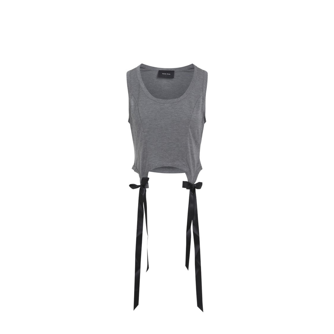 Simone Rocha Cropped Grey Lyocell Tank Top With Asymmetric Hem And Bow Tails