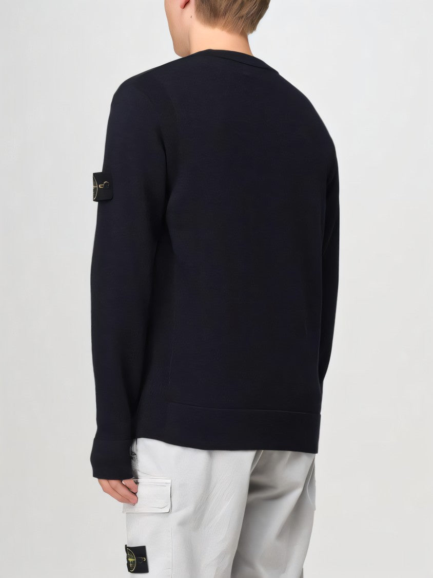 Stone Island Ribbed Detail Black Knit Sweater