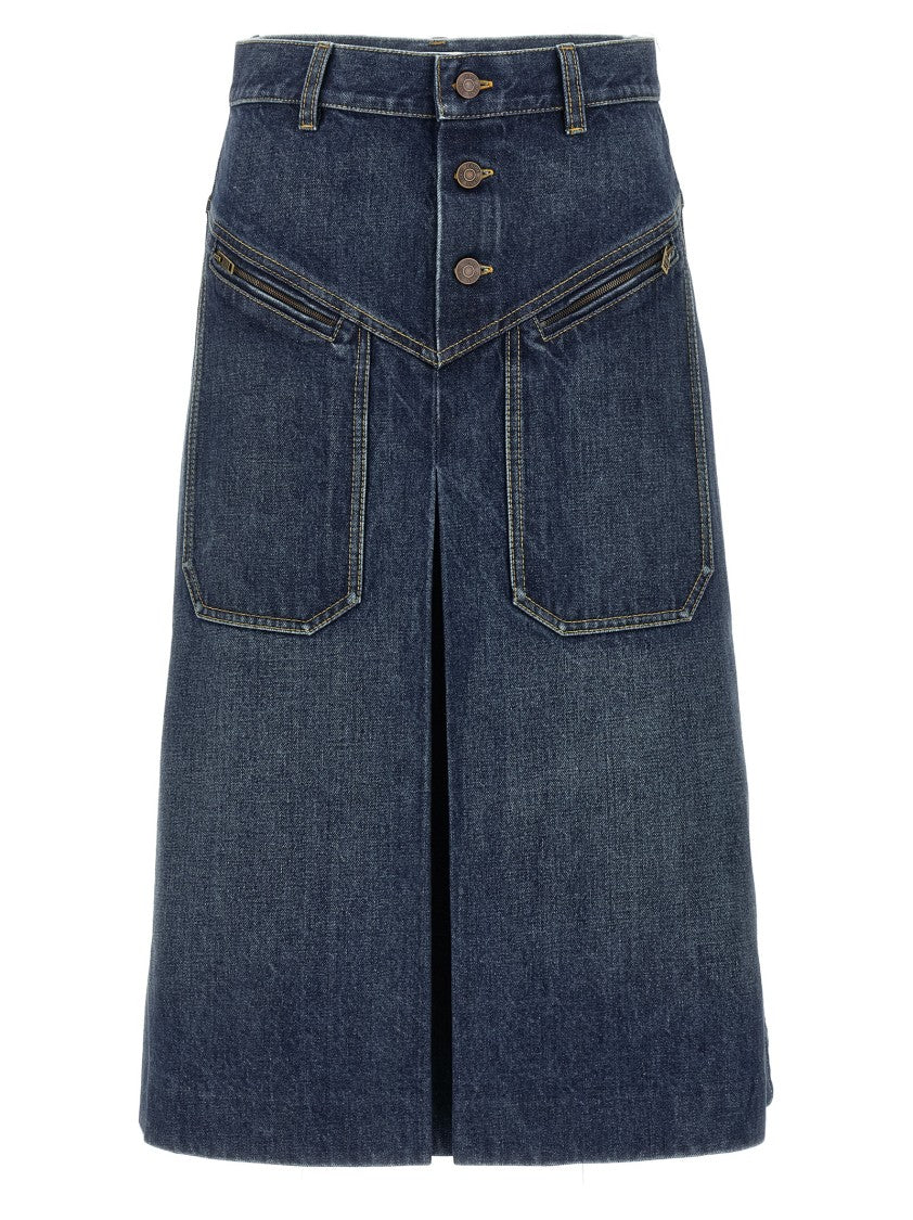 Chloé Delavé Cotton Denim Midi Skirt