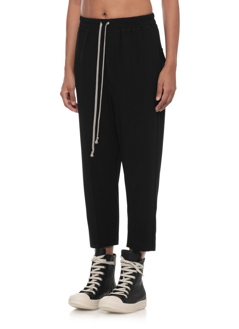 Rick Owens Black Cropped Trousers With Front Laces And Relaxed Fit