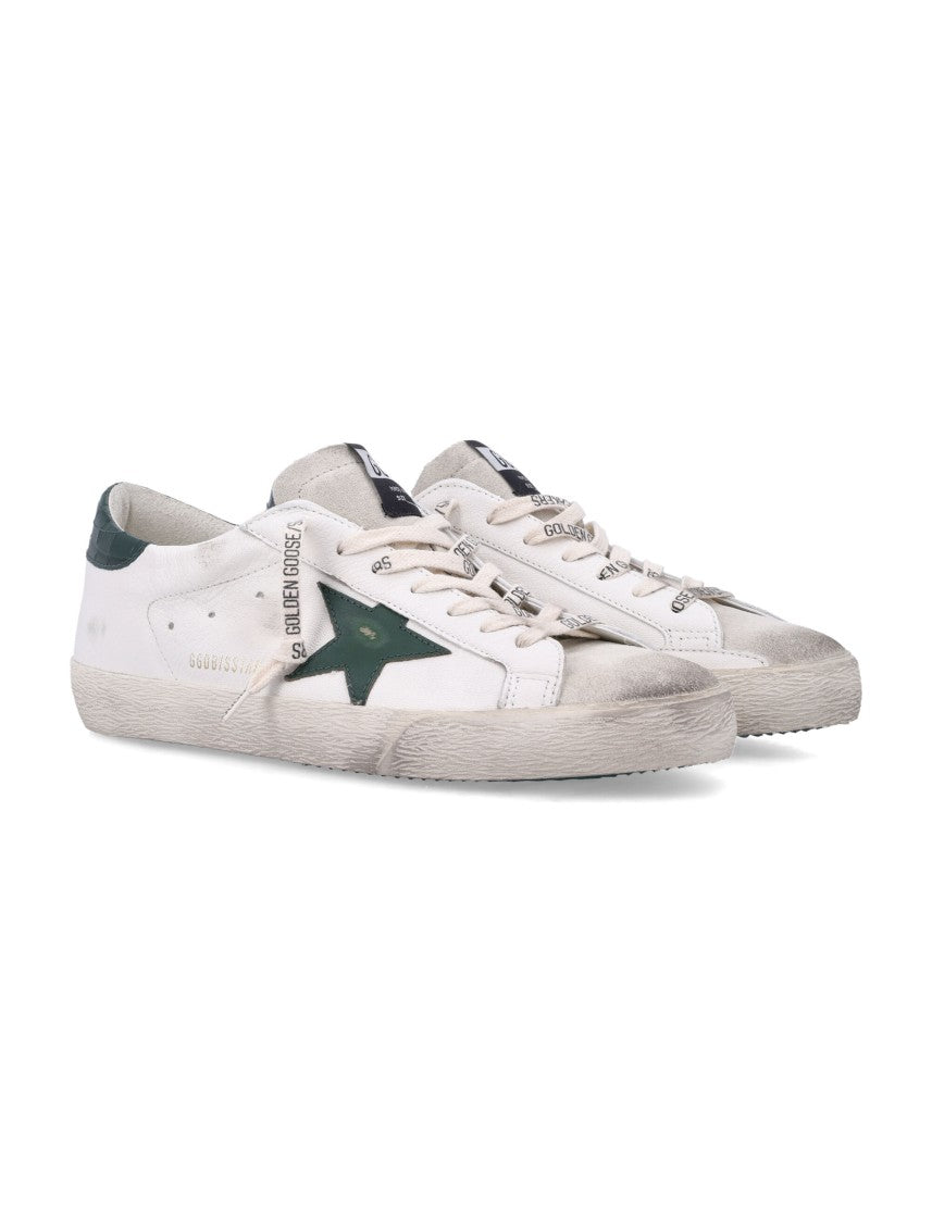 Golden Goose White Leather Sneakers With Green Star Accent