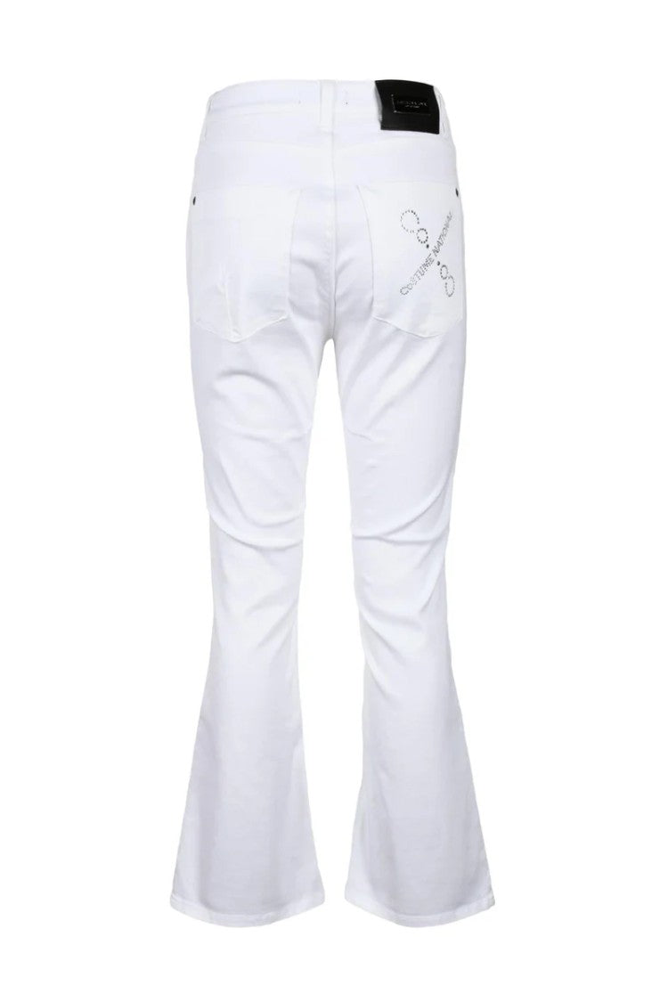 Costume National C. Fitted White Trousers With Flared Hem And Five-Pocket Design