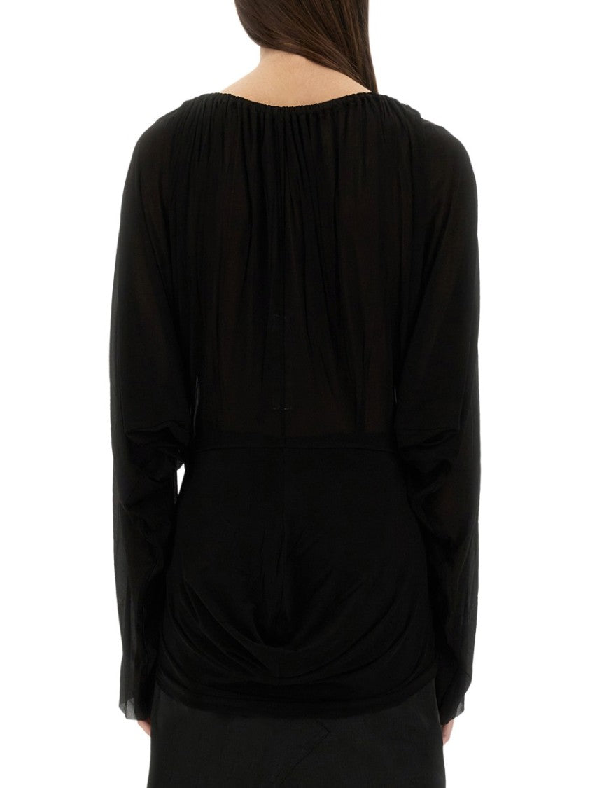 Rick Owens Flowing Black Draped Top With Wide Neckline