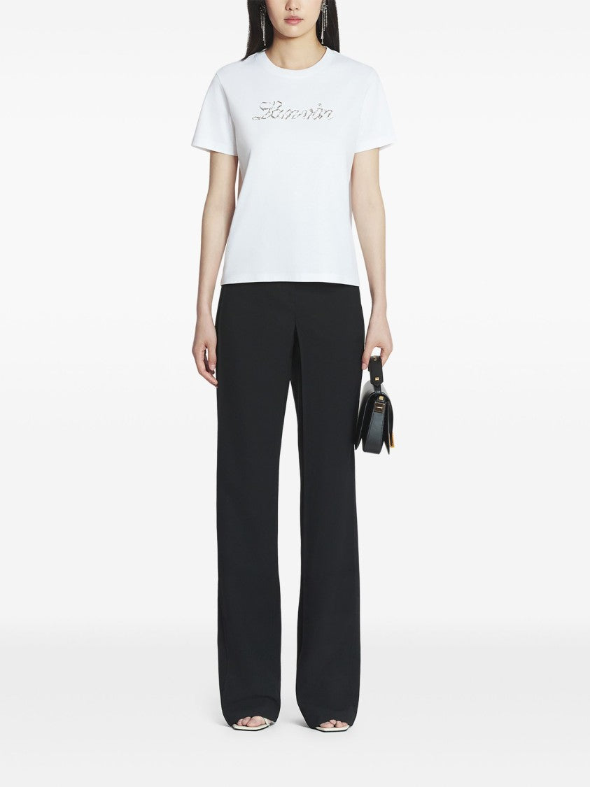 Lanvin White Embroidered Script Logo Sequin T-Shirt