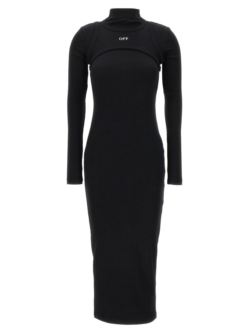 Off-White Long Sleeve Off Stamp Stretch Cotton Dress