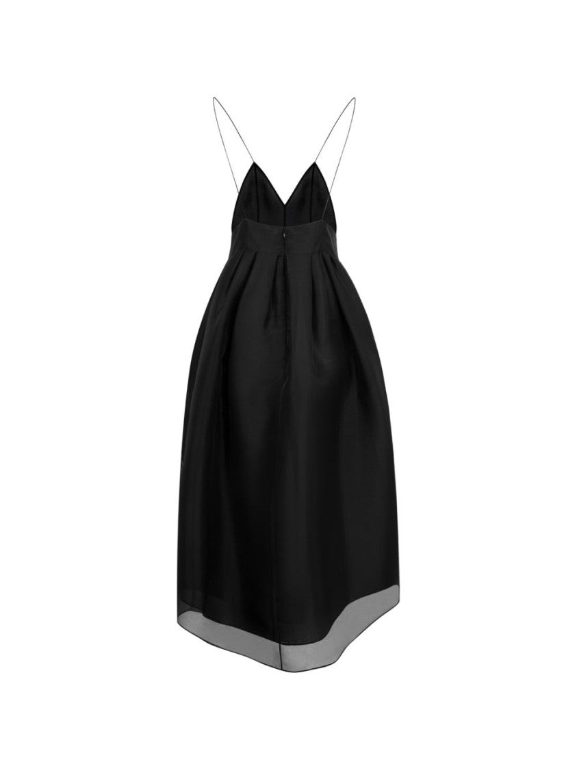 Khaite V-Neck Black Silk Midi Dress