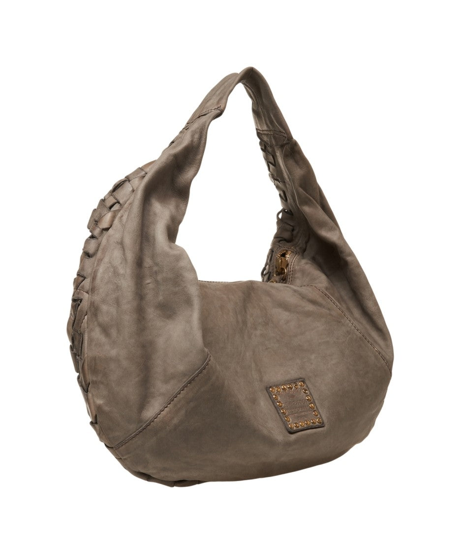 Campomaggi Crescent-Shaped Shoulder Bag With Woven Strap And Metallic Accents