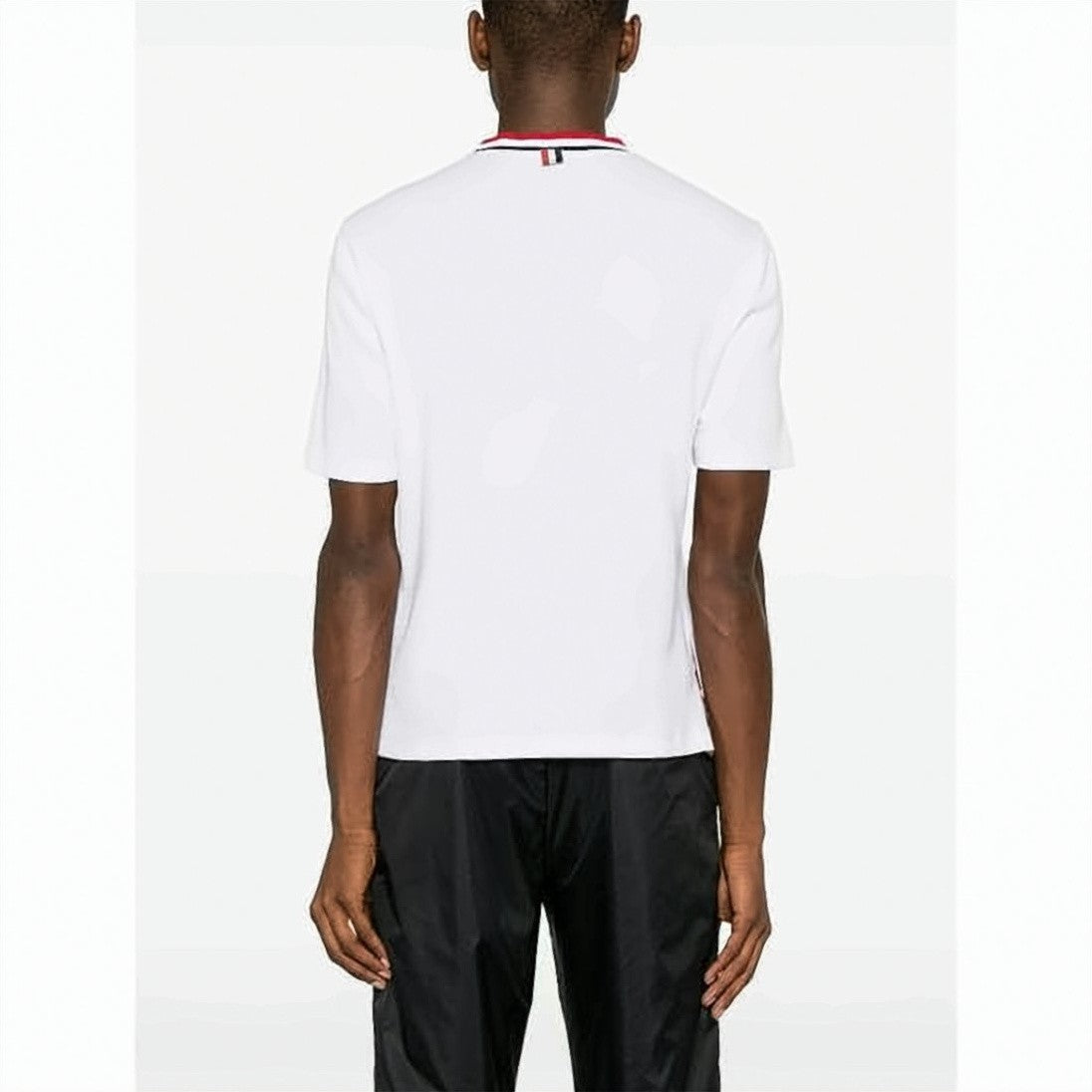 Thom Browne Pointelle Cotton T-Shirt With Striped Accents