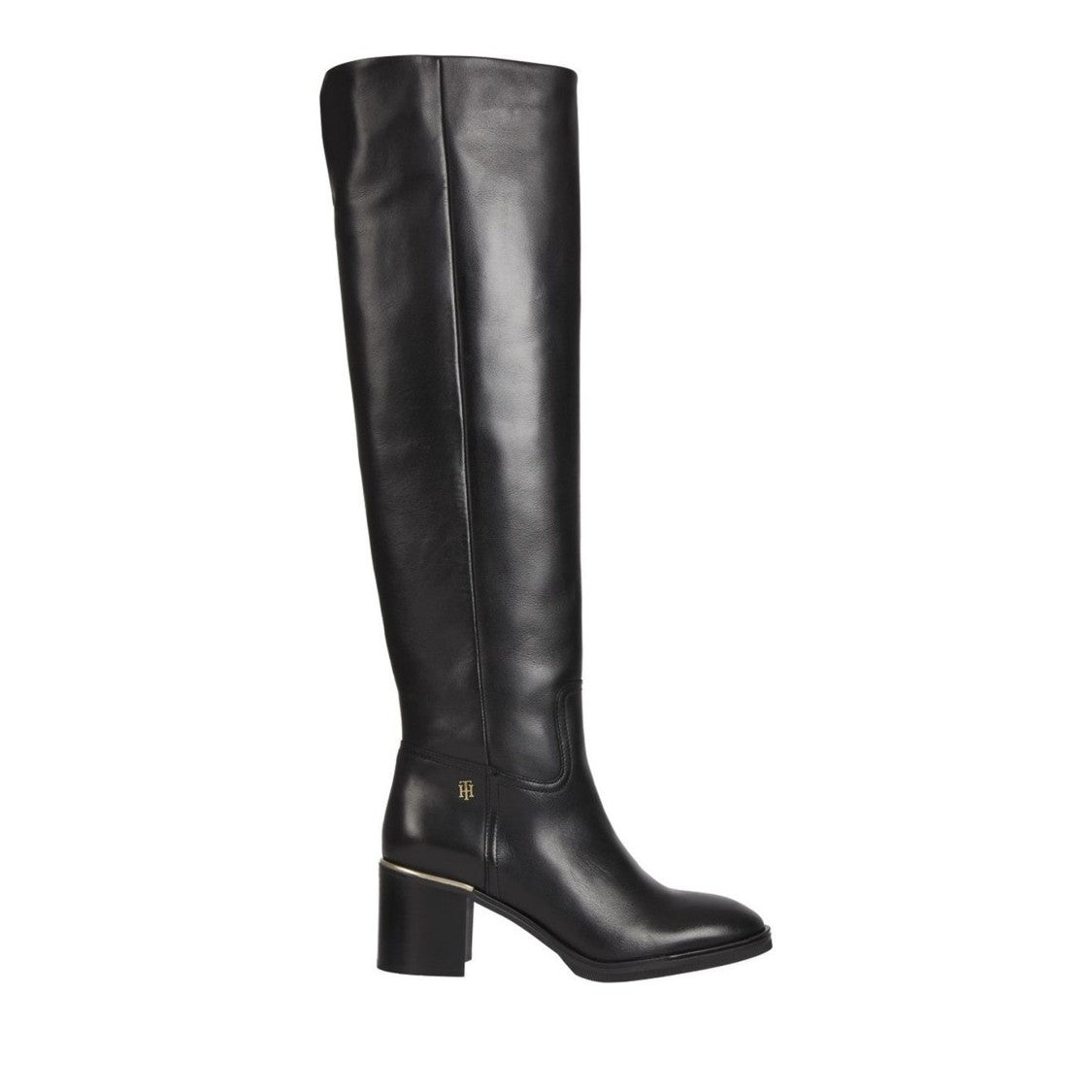 Tommy Hilfiger Black Leather Overknee Low Heel Boots