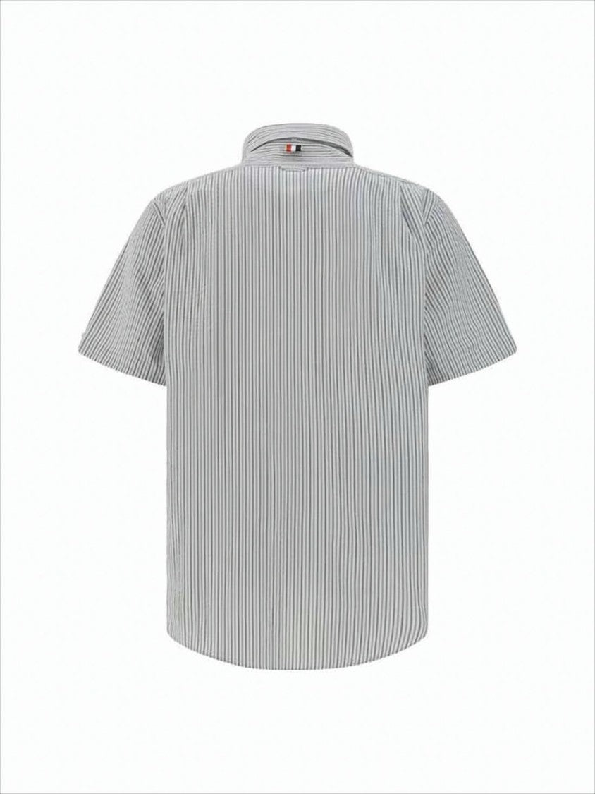 Thom Browne Short-Sleeved Button-Up Shirt With Vertical Stripes