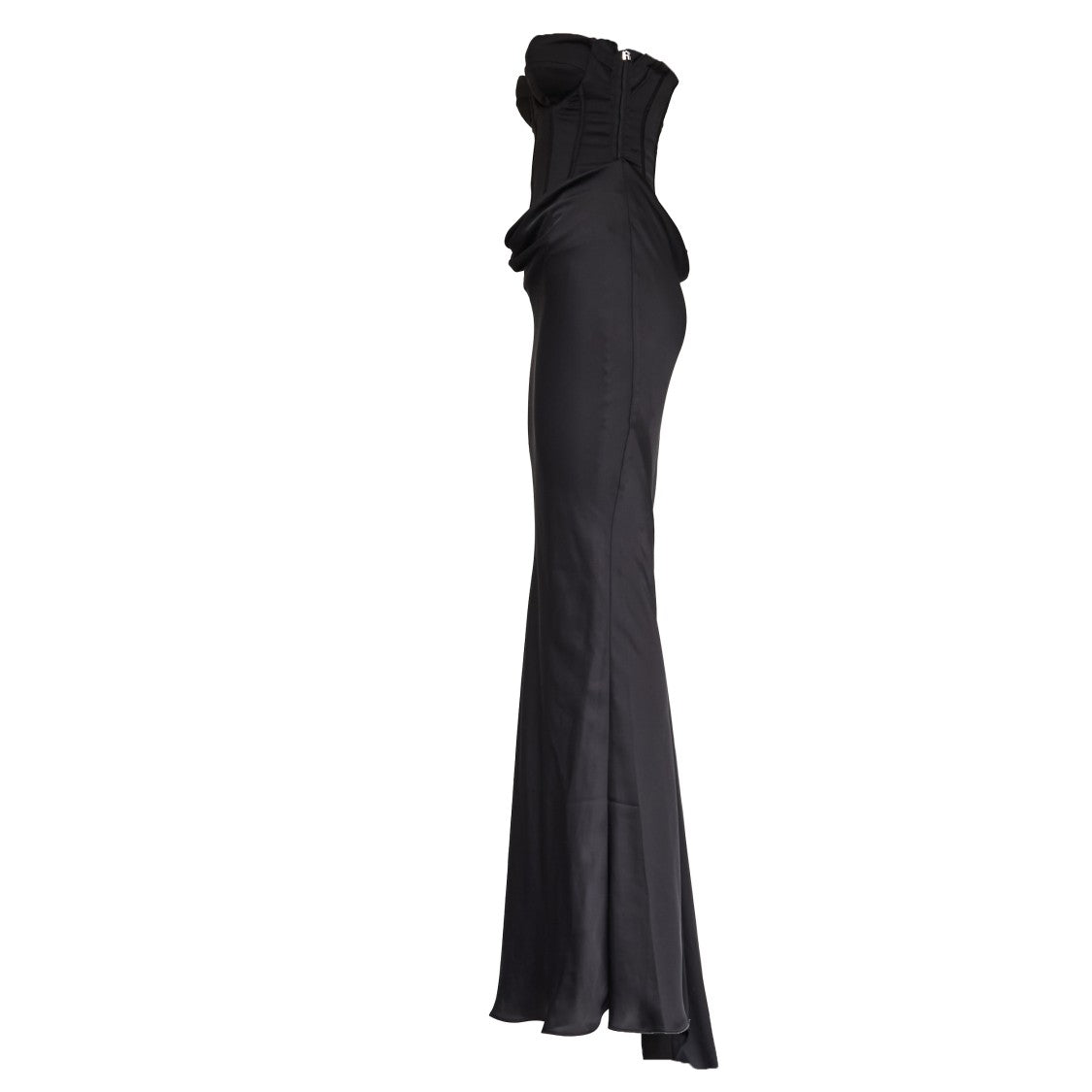 Rotate Corset-Style Black Satin Long Dress