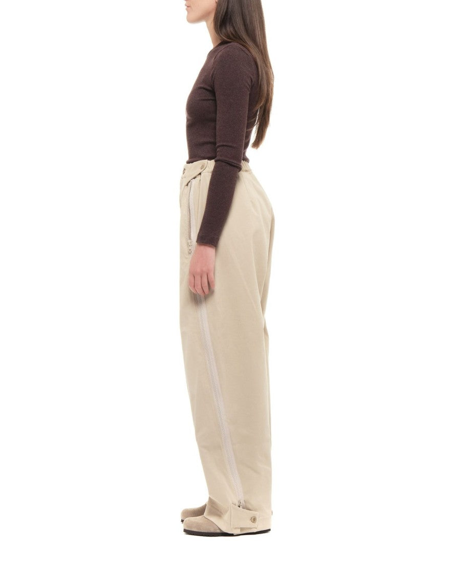 Cellar Door Beige Drew Slit Zip Wide-Leg Cotton-Blend Pants