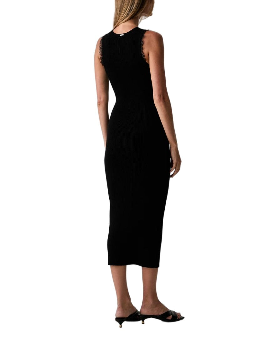 Twin-Set Lace Trim Textured Form-Fitting Midi Dress