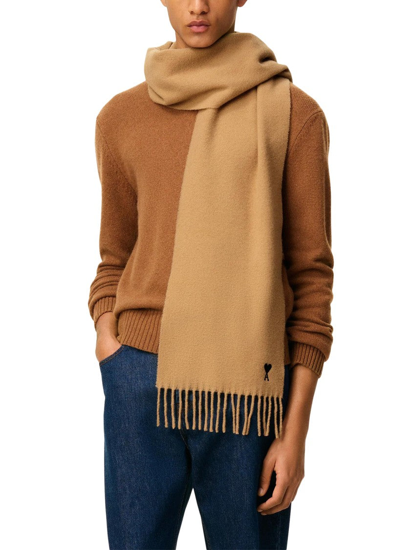 Ami Rich Brown Wool Scarf With Soft Texture