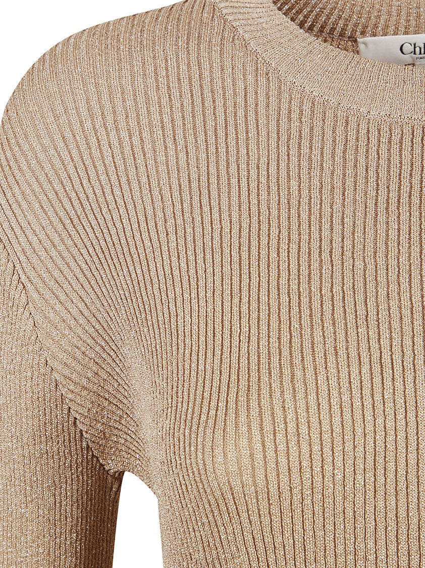 Chloé Ribbed Long Sleeve Dress With Scalloped Hemline