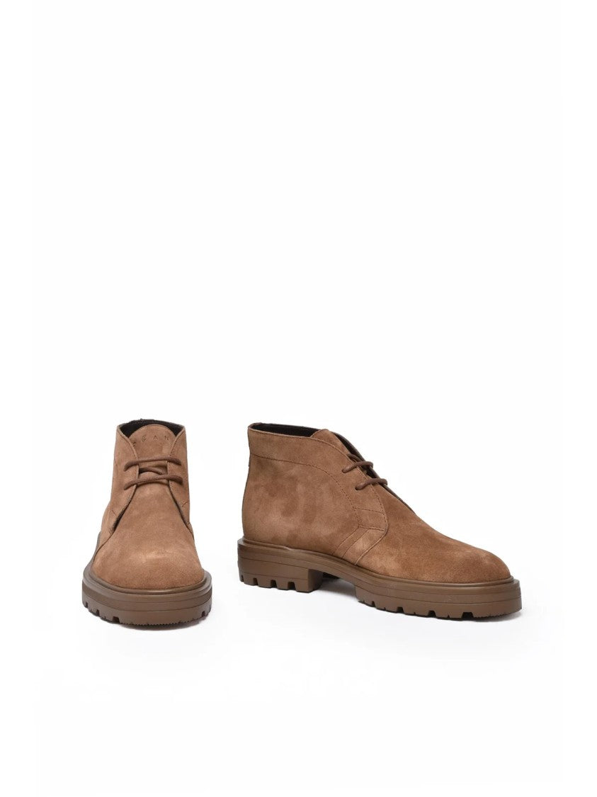 Hogan Beige Leather Lace-Up Boots