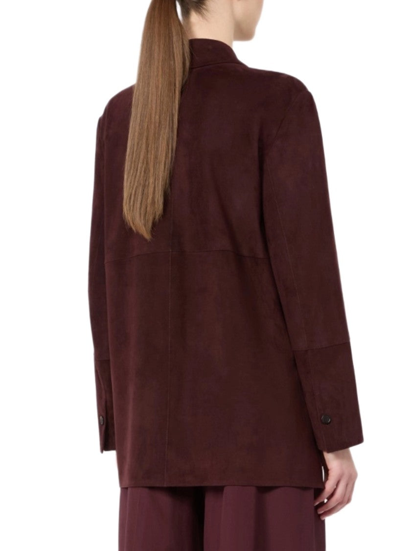 Max Mara Brown Suede Jacket With Classic Collar And Buttoned Cuffs