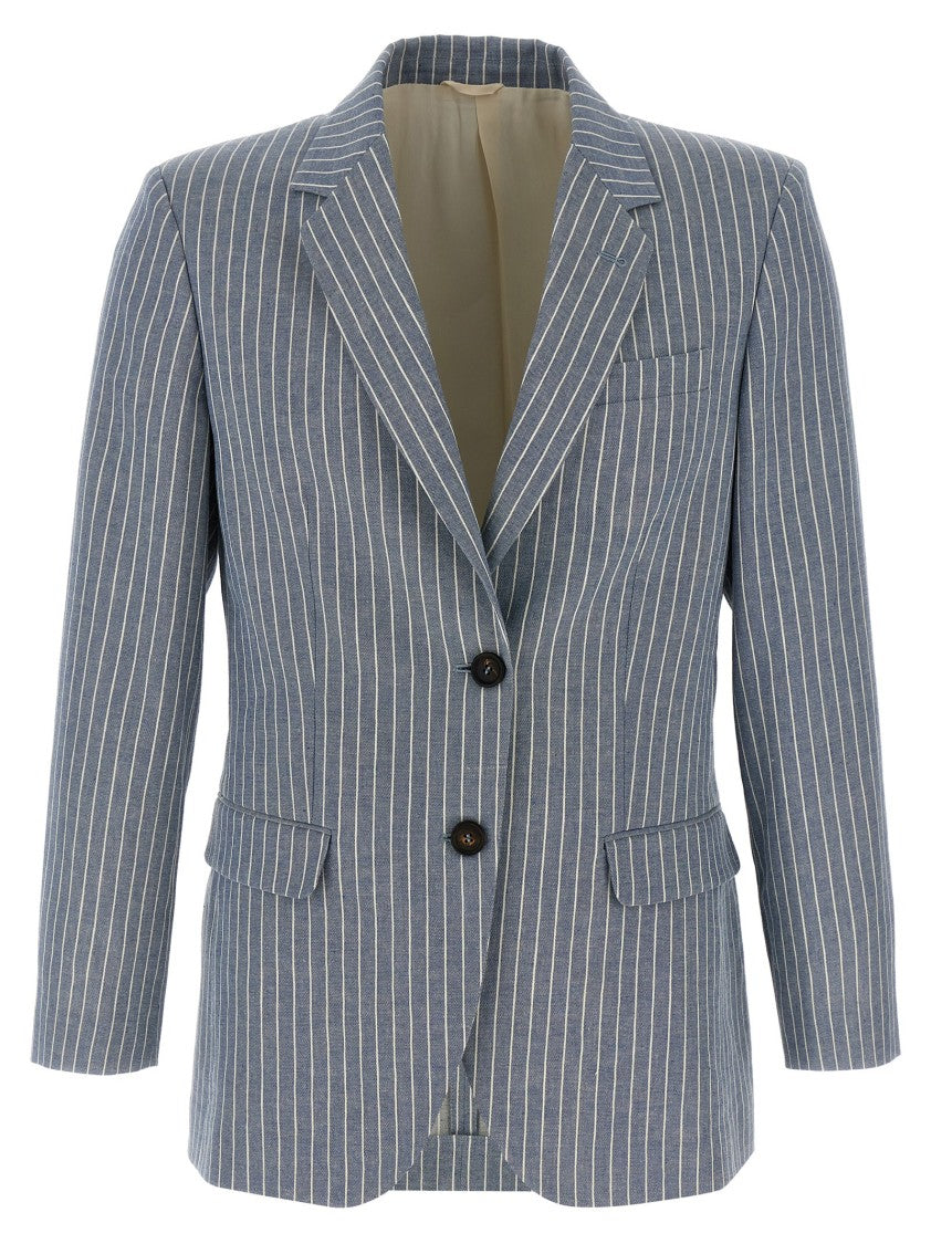 Brunello Cucinelli Pinstriped Linen Hemp Twill Blazer