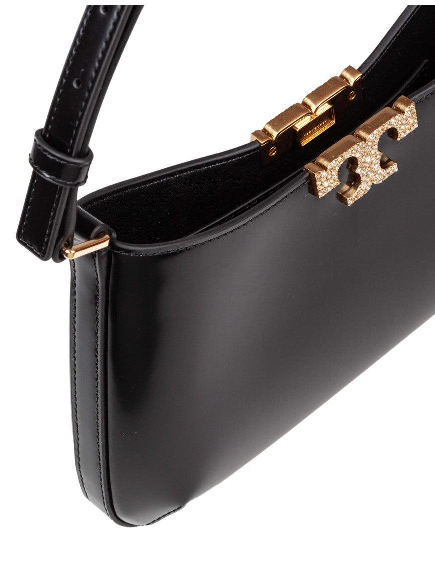 Tory Burch Eleanor Pave Slim Smooth Leather Shoulder Bag, Black